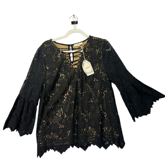 New Nwt Entro Long Sleeve Lace Top Black Size large - Picture 1 of 12